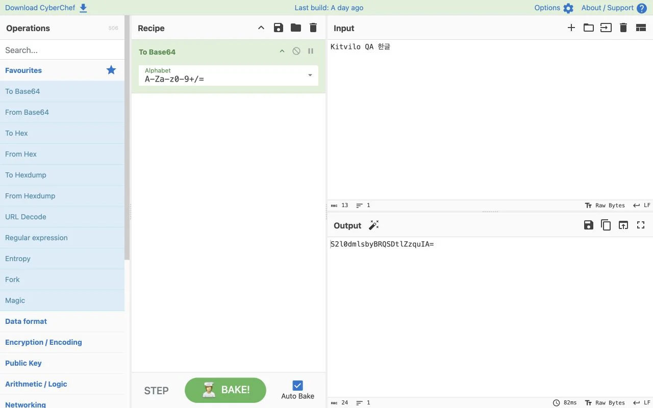 Base64-, URL-, Hex- und weitere Text- oder Datenoperationen als Rezepte verketten.
