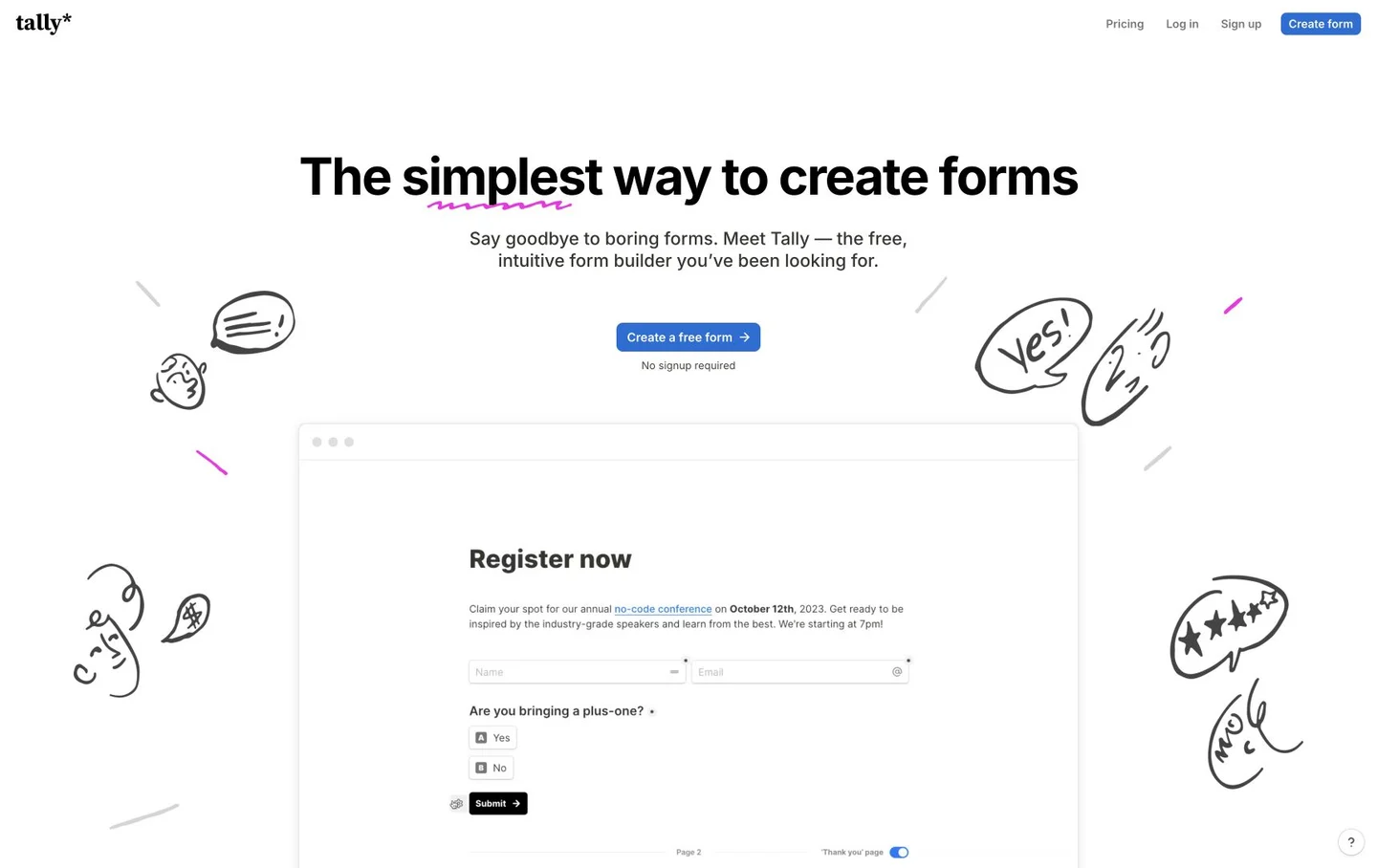 Oficiální web Tally s editorem formulářů